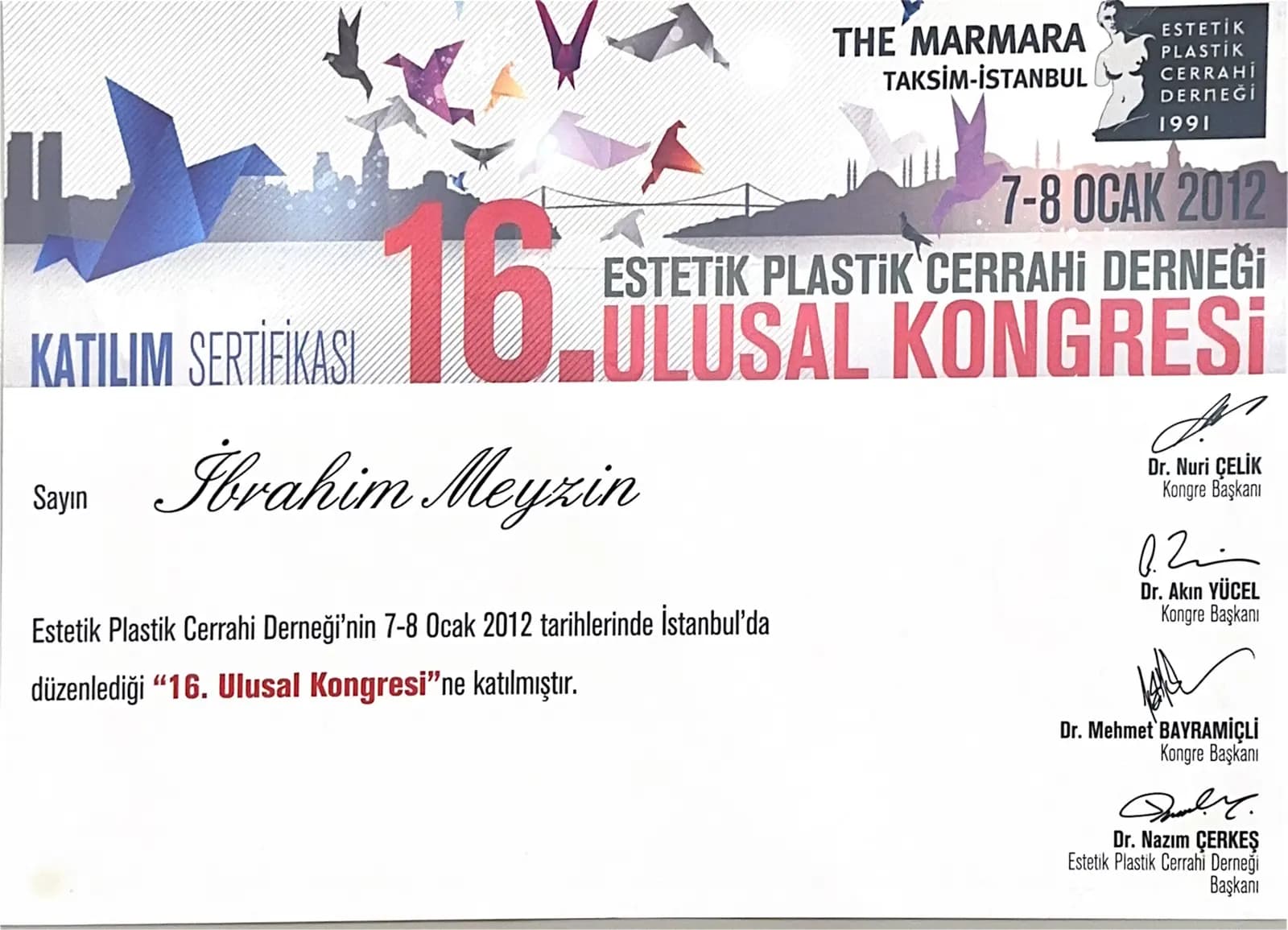 EPCD 16. Ulusal Kongre sertifikası — İstanbul 2012