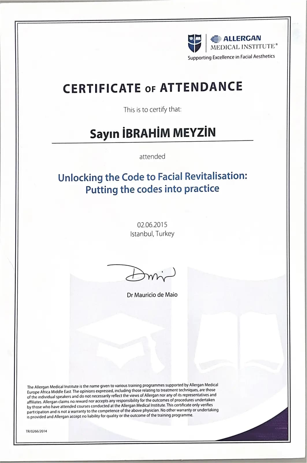 Allergan Medical Institute Unlocking the Code sertifikası — İstanbul 2015
