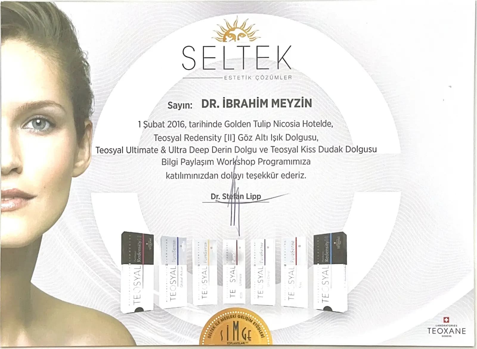 Seltek Teoxane Workshop sertifikası — Nicosia 2016