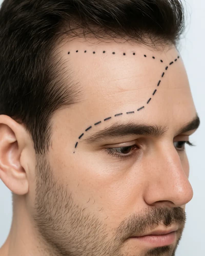 DHI hairline planlama close-up — DHI saç ekimi